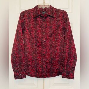 Talbots Red/Black Long Sleeve Button Down Leopard Print Shirt 6